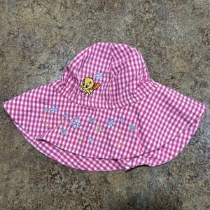 Vintage 1999 Warner Bros Tweedy Baby Sun Hat Plaid 0-12 Months Pink